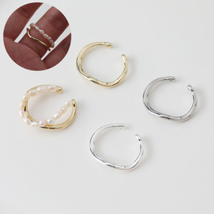 14K电镀真金保色波浪线条简约光面戒指diy手作材料配件