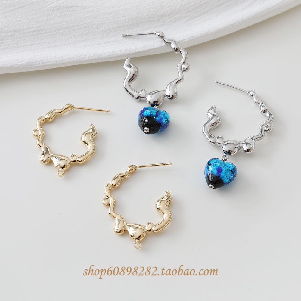 14K包金不规则熔岩水滴造型小众设计耳饰diy手作材料配件