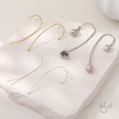 14K电镀真金保色飘逸线条U形耳钉diy手作耳饰材料配件