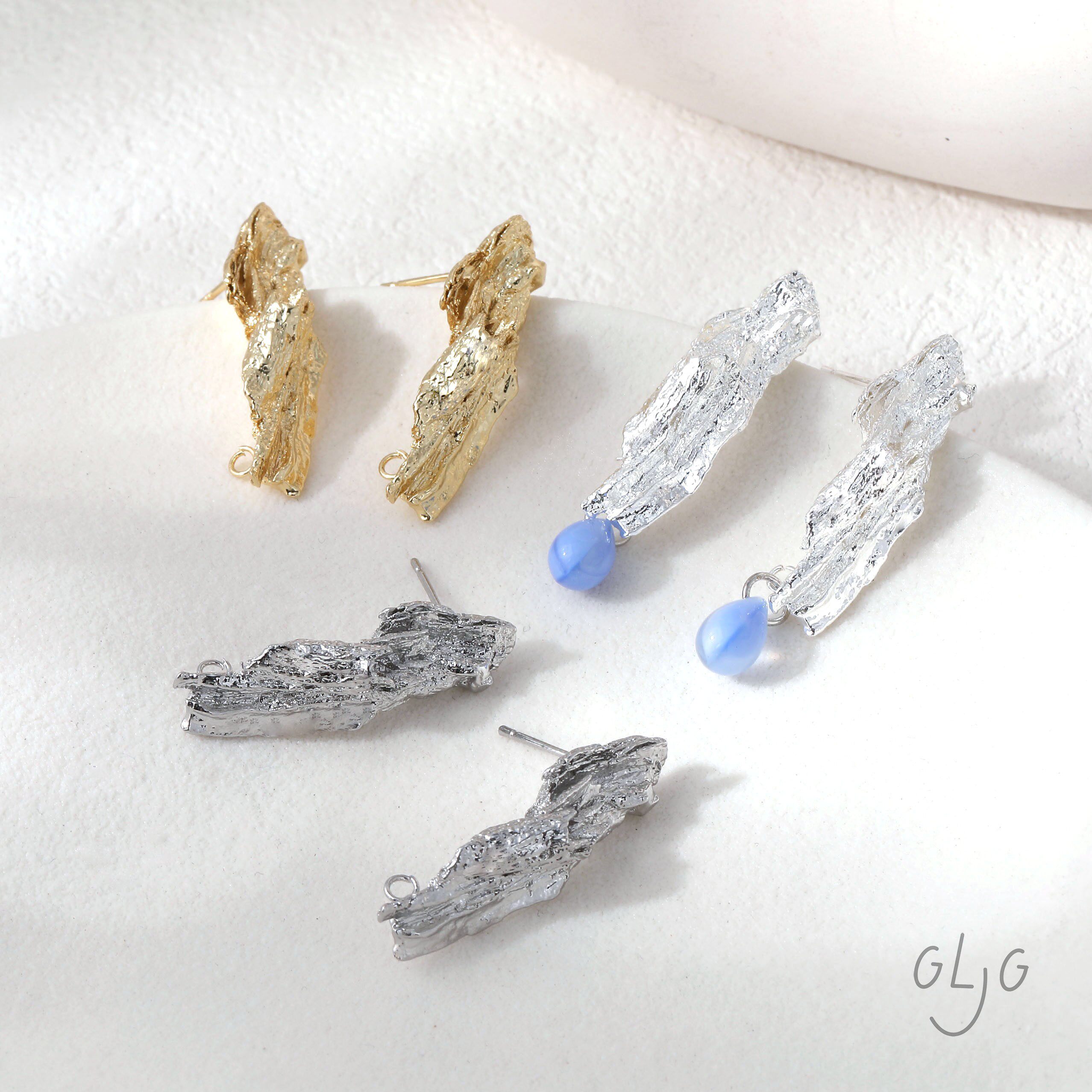 铜镀真金保色百搭带吊不规则锡卷纸耳钉diy手作耳饰配件