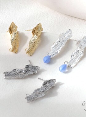 铜镀真金保色百搭带吊不规则锡卷纸耳钉diy手作耳饰配件
