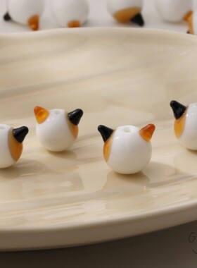 灯工手工琉璃可爱三花猫猫咪圆珠diy手作串珠手链项链材料配件