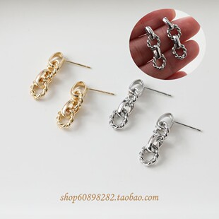 14K电镀真金保色链条耳钉diy耳钉耳饰手作材料配件