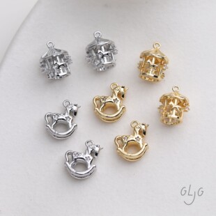 铜镀真金保色镶锆复古独角兽木马吊坠diy手作项链耳饰材料配件