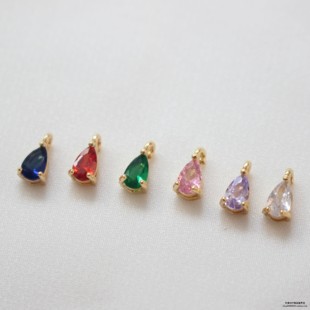 保色铜镀18K真金色 水滴锆石 吊坠手链项链耳钉耳饰diy材料配件