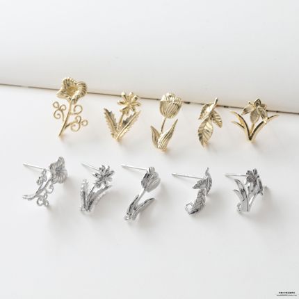 14K包金电镀真金保色花朵植物系列小花diy耳钉带吊材料配件