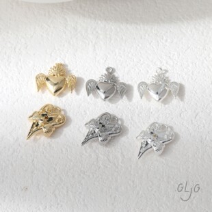 铜镀真金保色蝴蝶结翅膀爱心吊坠diy手作项链手链耳饰材料配件