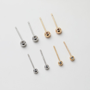 铜镀18K真金色通孔硅胶豆豆耳钉diy耳饰材料配件