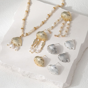 14k电镀真金保色3孔贝壳耳钉吊坠diy手作手链项链耳饰材料配件