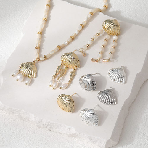 14k电镀真金保色3孔贝壳耳钉吊坠diy手作手链项链耳饰材料配件