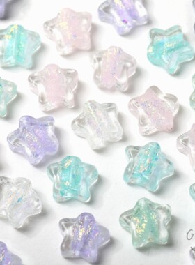 灯工琉璃梦幻马卡龙色系细闪五角星diy手作串珠手链项链材料配件