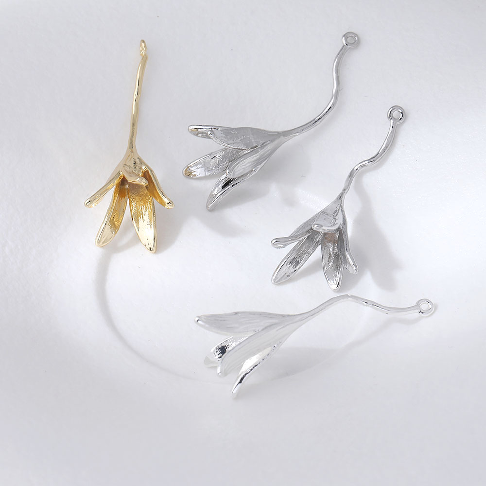 铜镀真金保色长款花朵花枝吊坠diy手作材料配件
