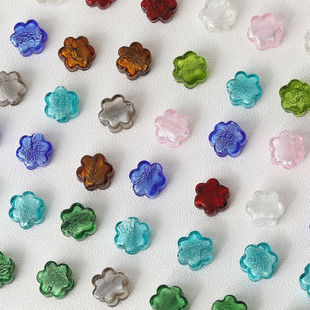 琉璃银箔花朵直孔diy串珠手作项链耳饰材料配件