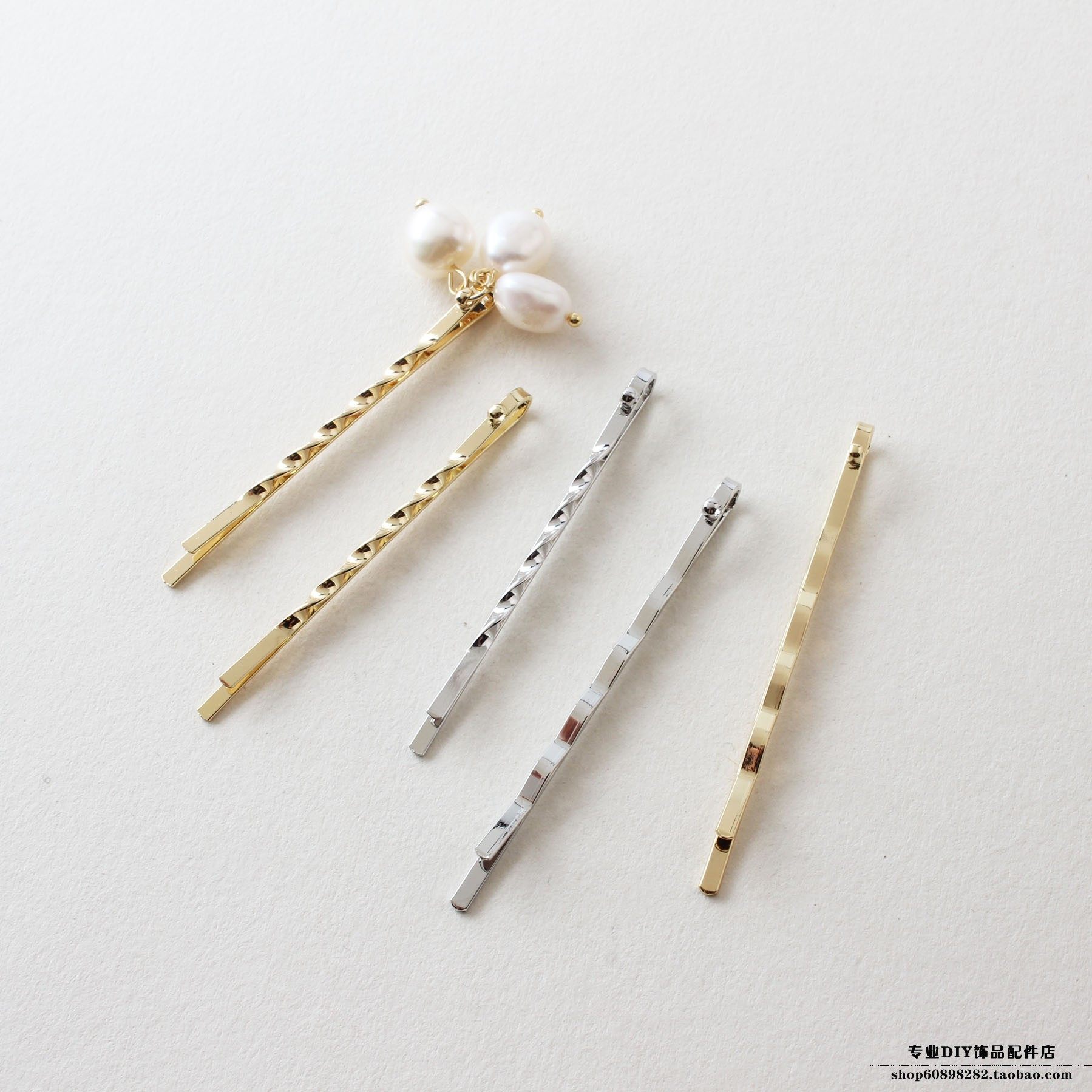 保色电镀金色一字夹麻花单吊diy串珠散珠发夹材料