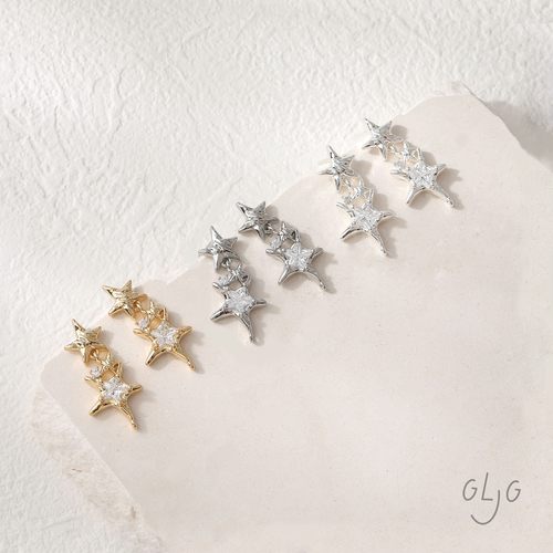 14K电镀真金小众设带吊精致锆石星星耳钉diy手作耳饰材料配件