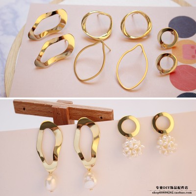 diy金色圆形光面耳钉