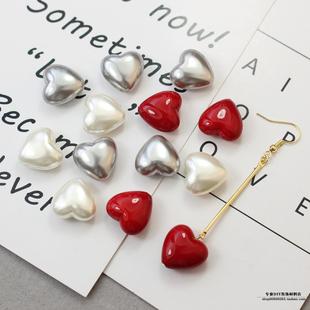 珍珠爱心桃心耳饰diy配件材料大红爱心白色灰色爱心