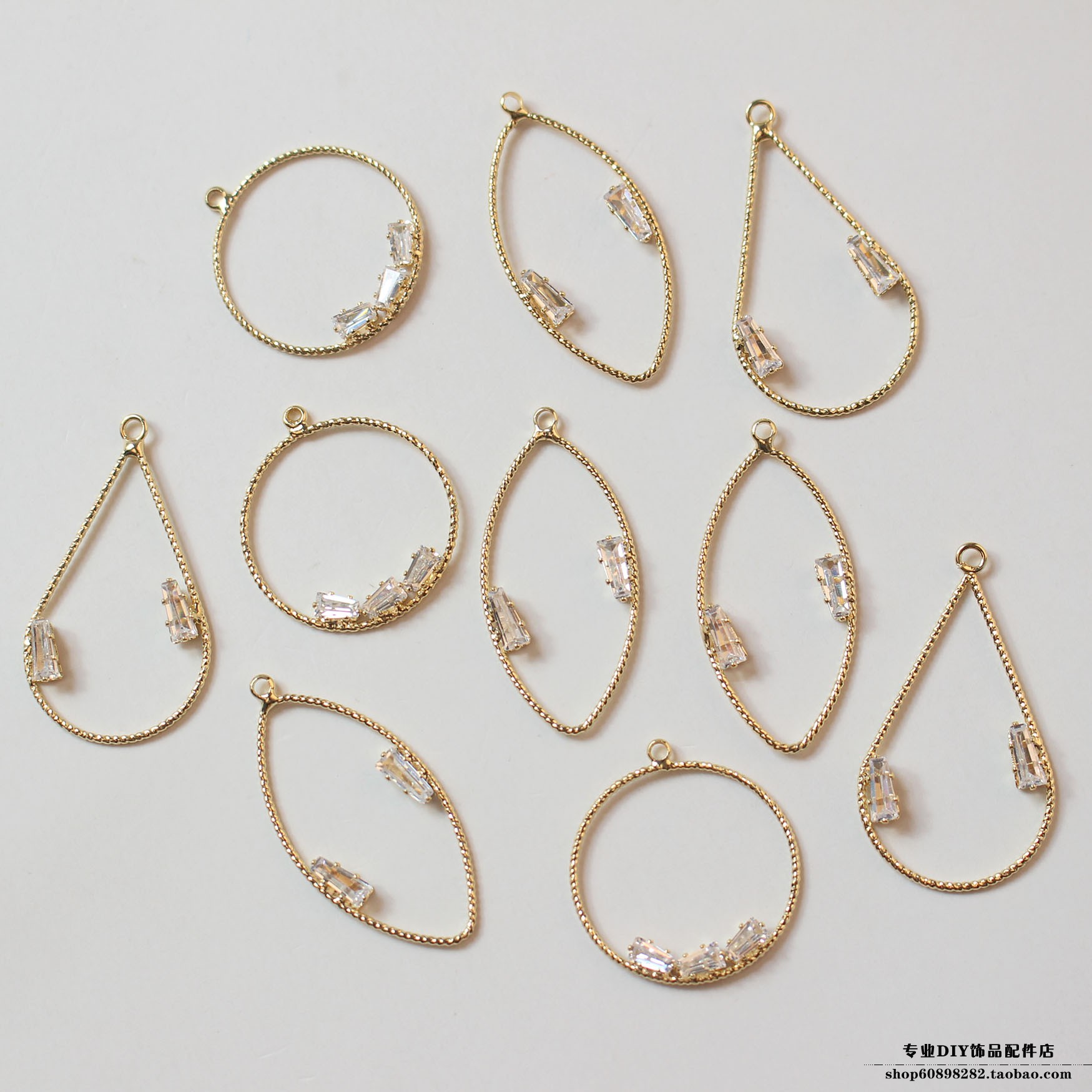 diy金色水滴马眼锆石镶钻耳饰