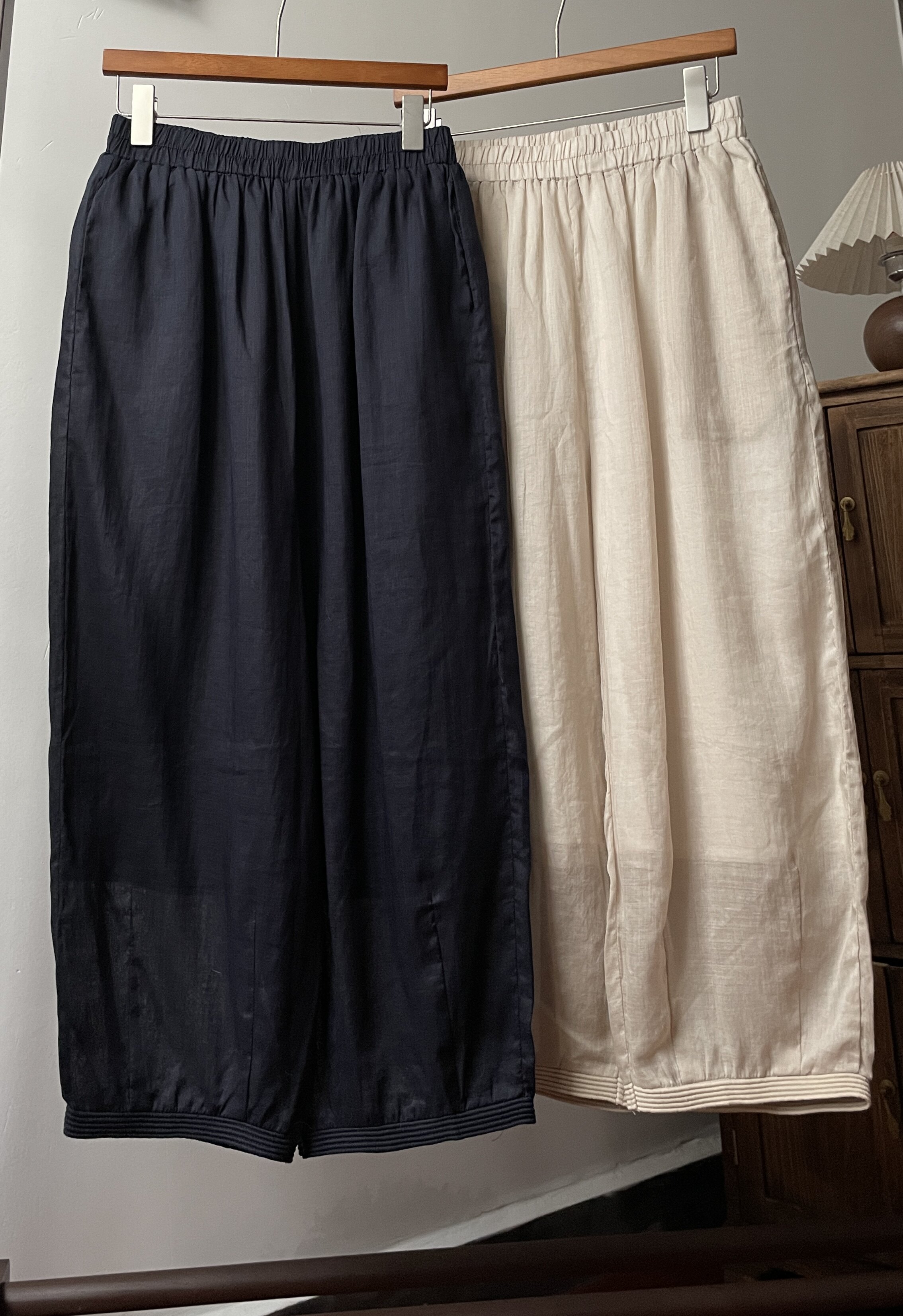 2026夏新款纯苎麻双层萝卜裤休闲裤哈伦裤女裤长86腰围60臀围120