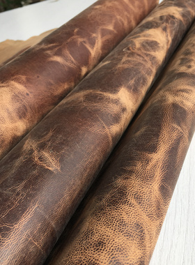 Z5007疯马疯马变色油蜡植鞣山羊皮真皮手工DIY皮料1-1.2mm偏挺