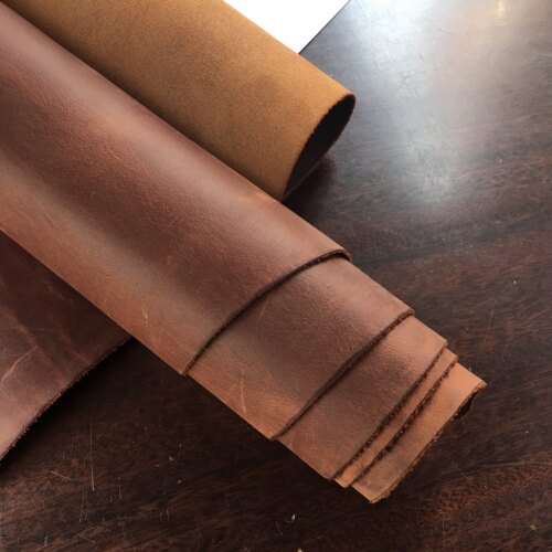 D2323红棕色疯马变色头层牛皮真皮手工DIY皮料1.8-2.0mm略挺