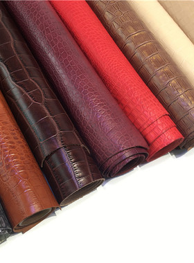 G11292鳄鱼纹头层牛皮压竹节纹真皮皮具箱包皮革面手工DIY皮料