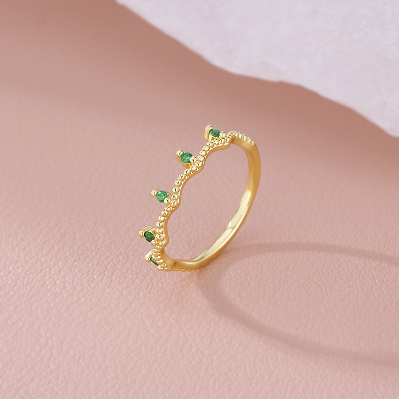 新品新款复古绿色小钻细圈戒指精