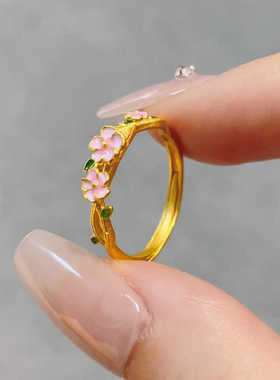 珐琅滴釉立体花朵戒子925银时尚