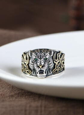 老虎王戒指老虎头开口可调指环复
