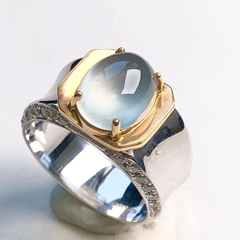 新品复古时尚通勤款设计玉髓蛋面戒指镶嵌气质霸气高档款