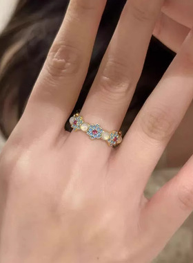 新品新中式青花瓷珐琅白玉髓戒指