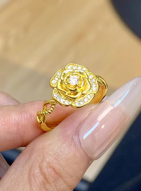 「倾城佳人」玫瑰花戒指女精美气