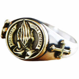 戒指复古十字架饰祈祷之手泰指环欧美戒子男女开口