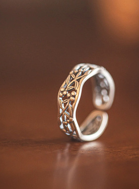 新品国风藤蔓花枝戒指文艺高级感