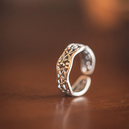 新品国风藤蔓花枝戒指文艺高级感