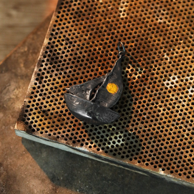 手工《扬帆映日》帆船项链复古做旧吊坠一帆风顺