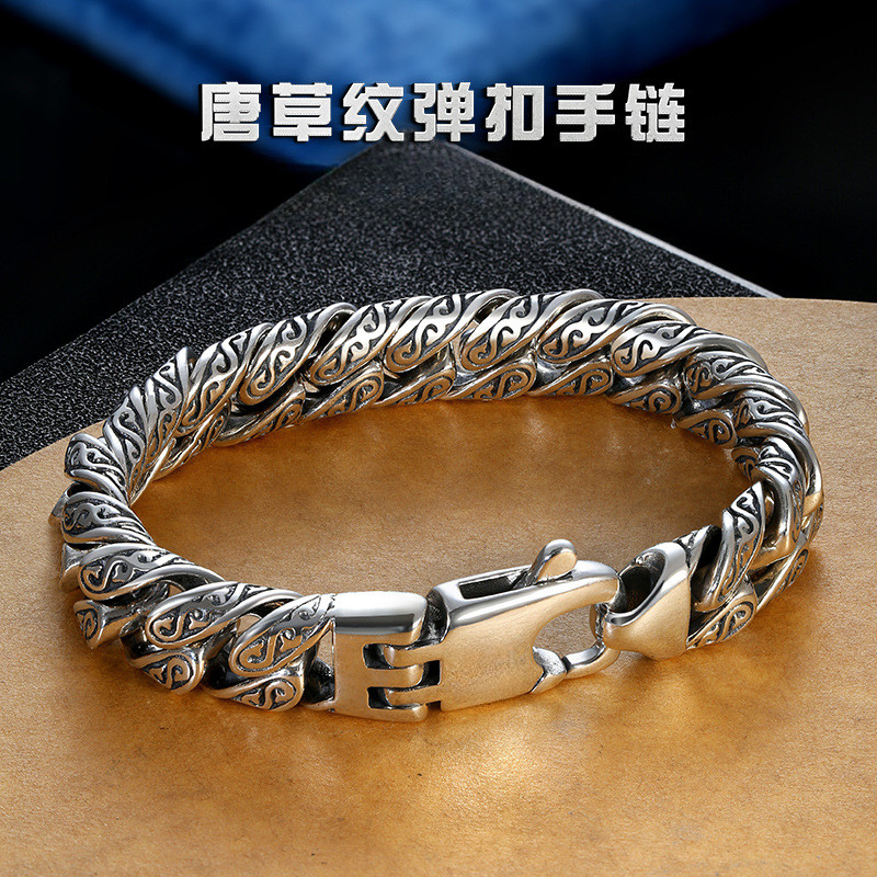 个性唐草纹手链男款粗款嘻哈街头潮人时尚民族风饰品