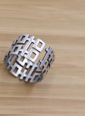 喜字镂空戒指男女简约个性民族风