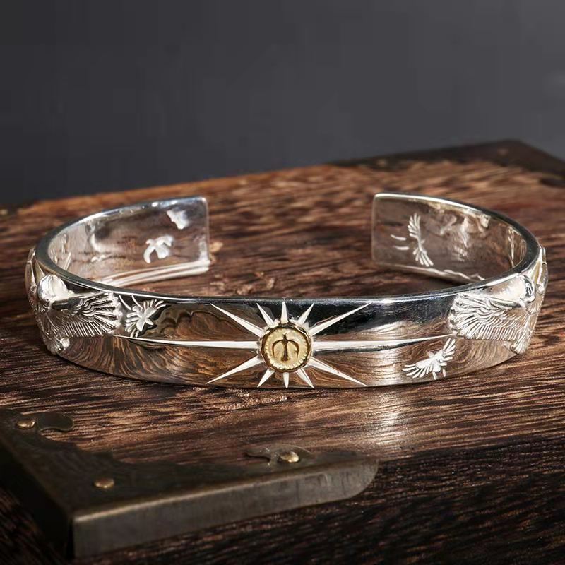 手工菊地健小鹰射线唐草时尚复古泰银手镯小众男女配饰