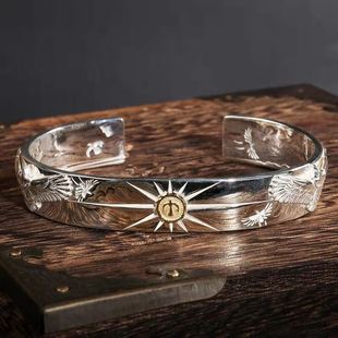 手工菊地健小鹰射线唐草时尚复古泰银手镯小众男女配饰