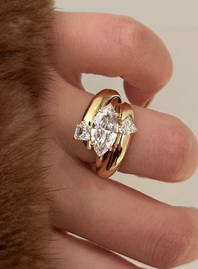 新品复古两戴宽版马眼钻戒指时尚