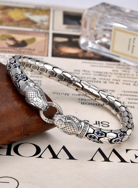 新品新款双蛇纹镶钻手链个性蓝色