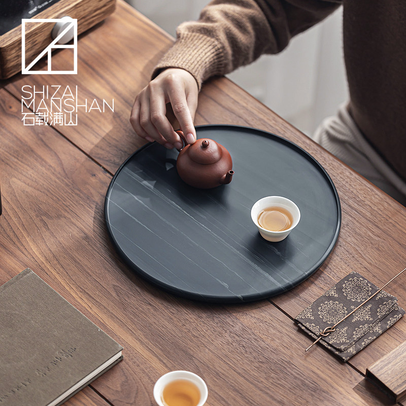 皇庭玉石圆形干泡茶盘轻奢收纳图片
