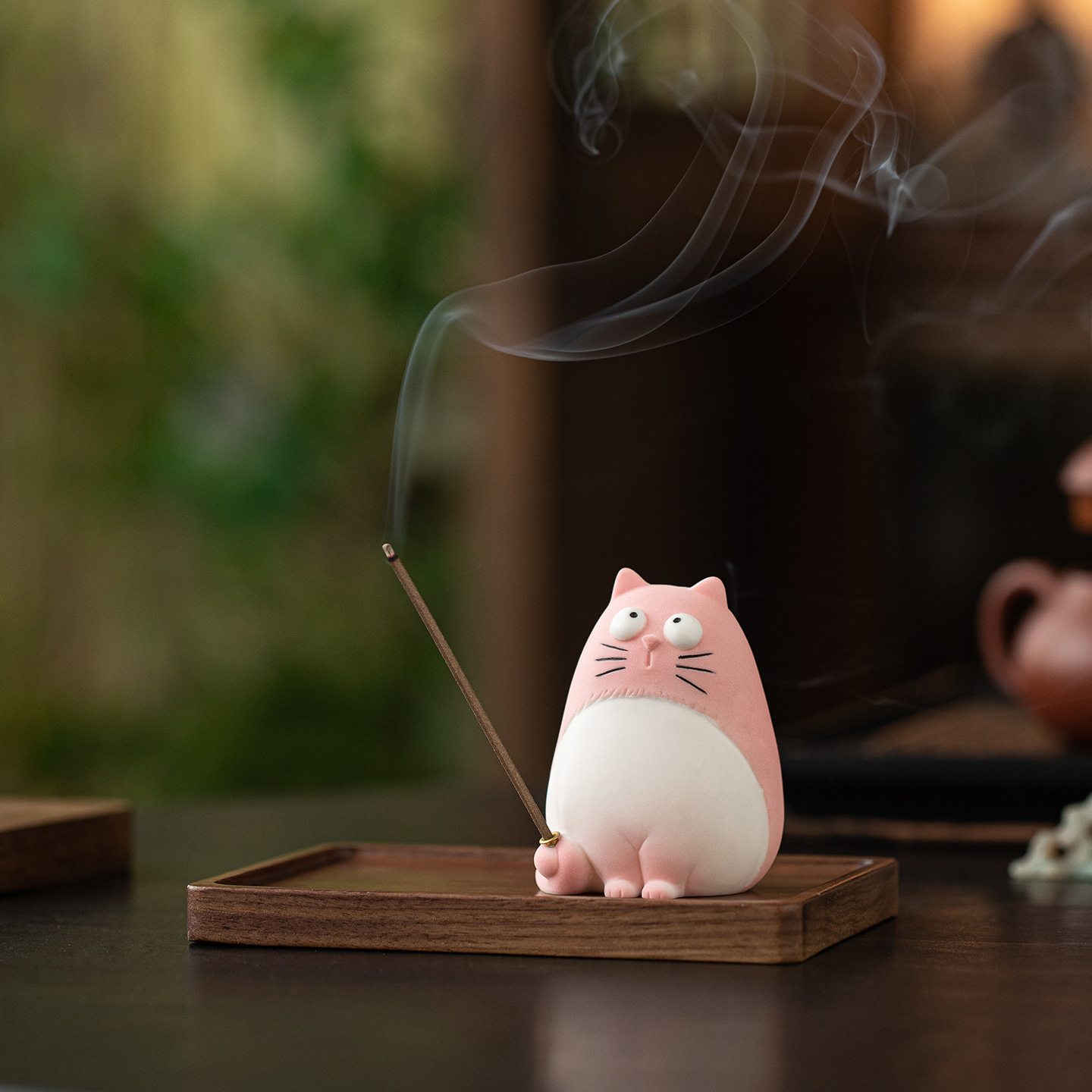 陶瓷可爱小胖猫香插香座女生治愈系小香炉茶桌茶台香薰炉点香摆件
