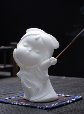 创意古典小仕女陶瓷摆件可爱家居装饰品香薰炉客厅书房线香插香座