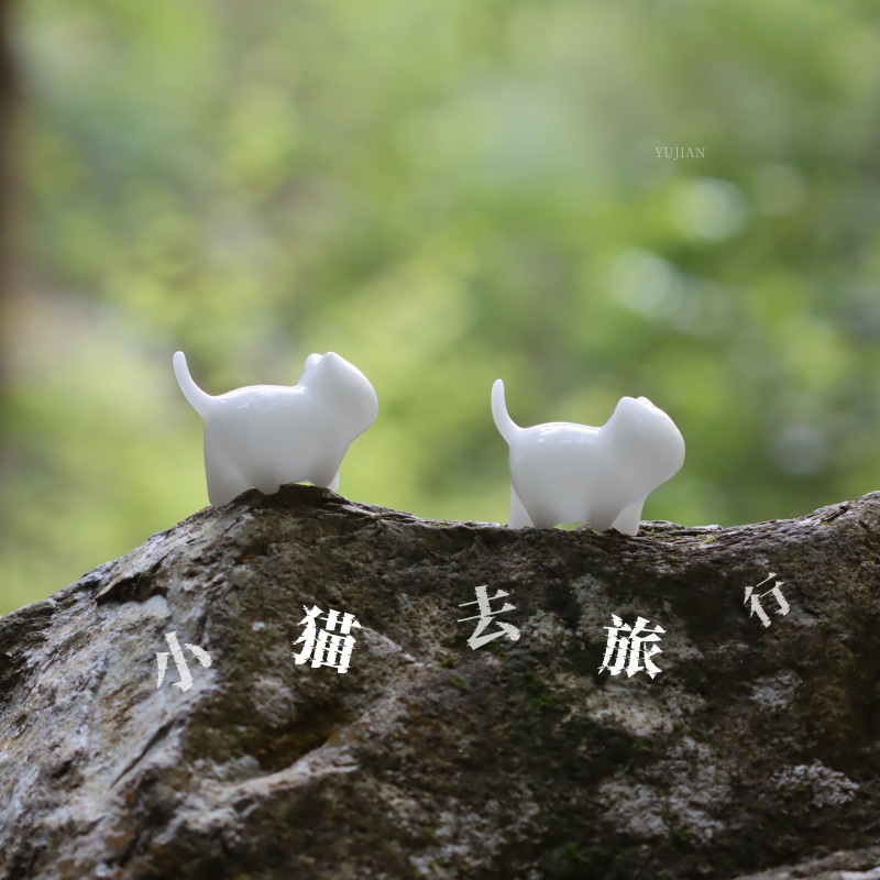 真空烧制玉瓷动物摆件小猫陶瓷动物摆件创意猫diy装饰迷你摆件