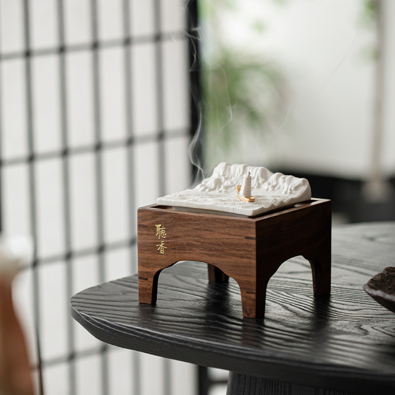 胡桃木禅意茶道香炉家用室内高端沉香香薰炉香插线香底座檀香盘架