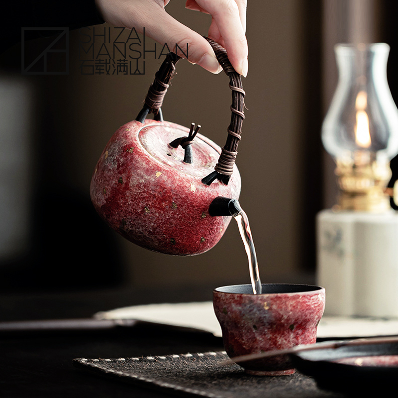小提壶藤编提梁壶中式茶壶岩矿彩陶泡茶壶单壶陶瓷功夫茶具礼盒装
