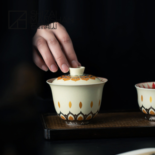 敦煌千佛盖碗陶瓷三才盖碗大师设计茶杯二才盖碗泡茶碗伴手礼盒装
