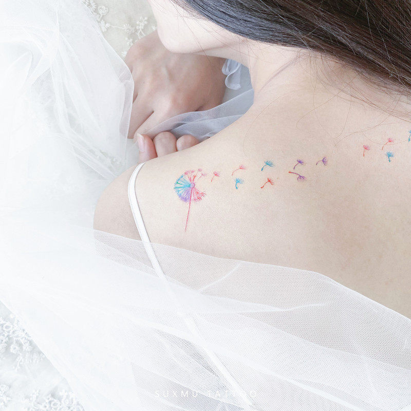 苏木星球 彩绘蒲公英锁骨小清新纹身贴防水女持久逼真性感贴画